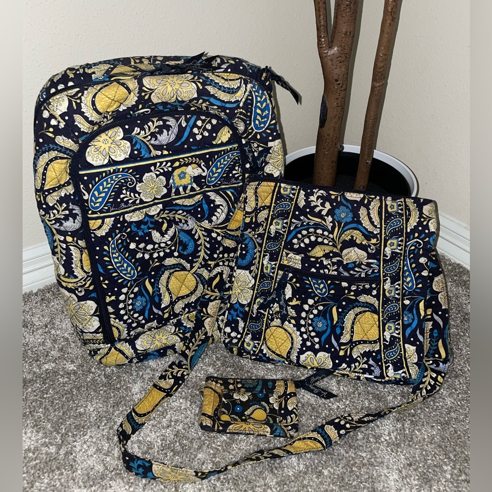 Vera Bradley Backpack, Crossbody Handbag / Purse and Wallet Set Used